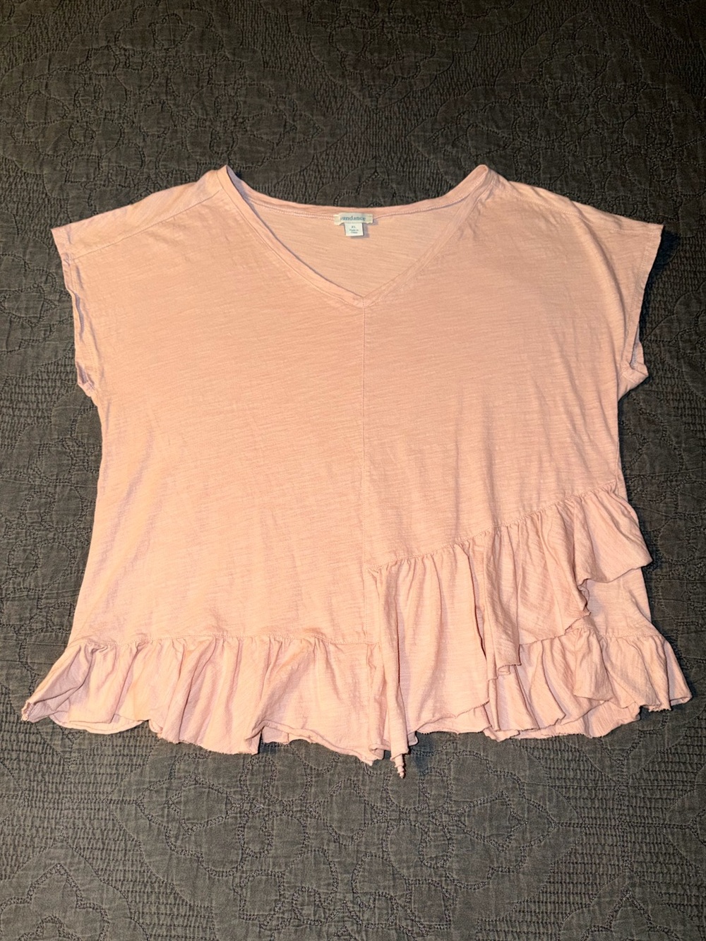 Sundance Boho Ruffle Hem Short Sleeve-Blush Pink Women’s Size-XL